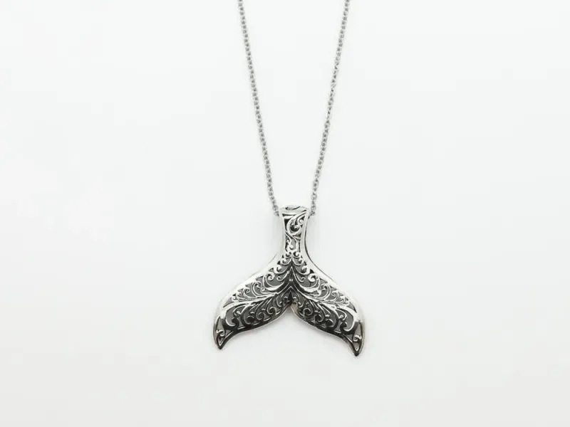 Large Bobby Dugal Filigree Whale Tail 18”  necklace