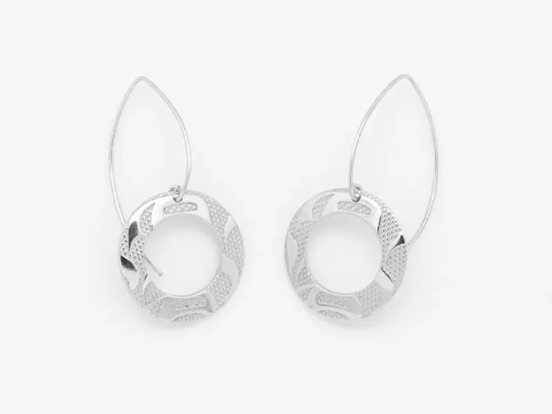 Pewter Equilibrium Eagle Engraved Earrings 