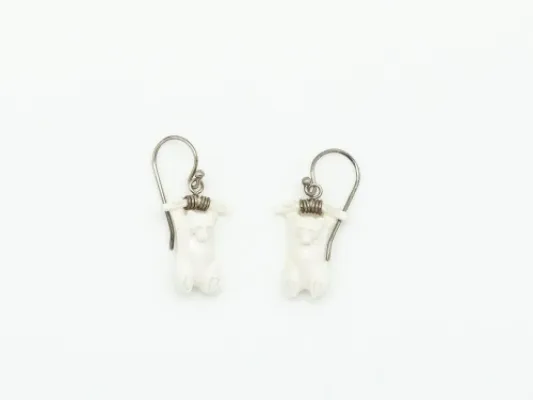 SS Mammoth Ivory “Hanging Bear Mini” Earrings 