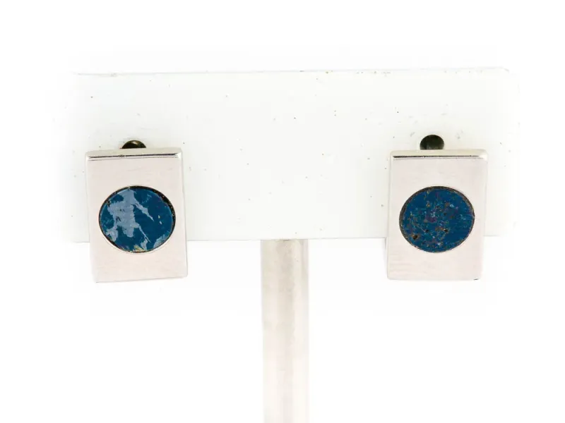 Star of Alaska Circular Covellite Box Clasp Earrings