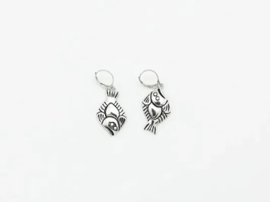Engraved Halibut Earrings Sterling Silver