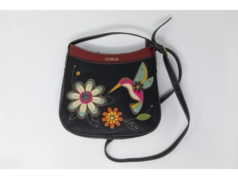 Chala Crossbody Zippered Vegan Leather Handbag – Black Hummingbird