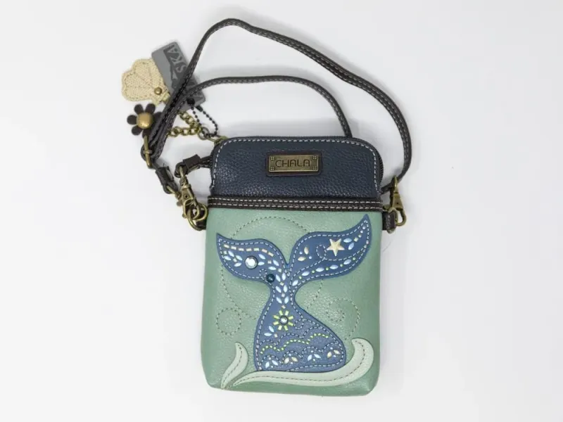 Chala Crossbody Zippered Vegan Leather Small Handbag – Teal Whale Tail