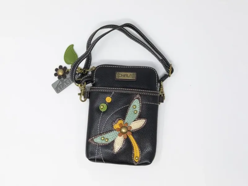 Chala Crossbody Zippered Vegan Leather Small Handbag – Black Dragonfly