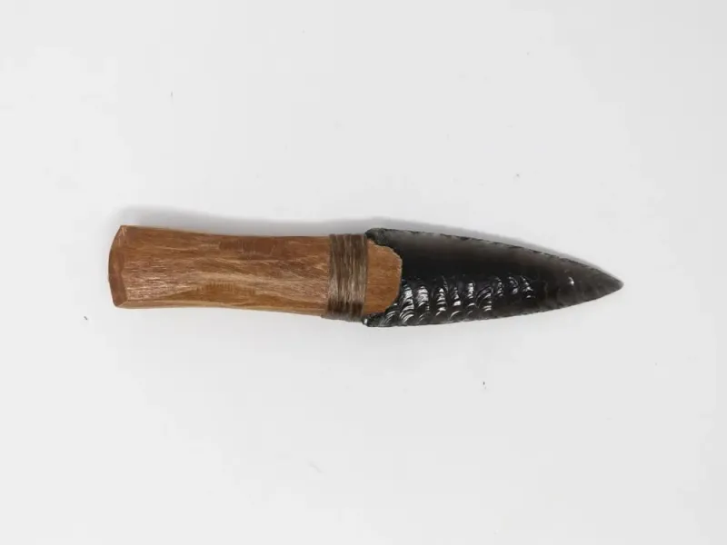 Carved Wooden Handle w Obsidian Blade