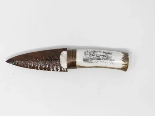 Antler w/ Small Moose Scrimshaw &amp; obsidian blade