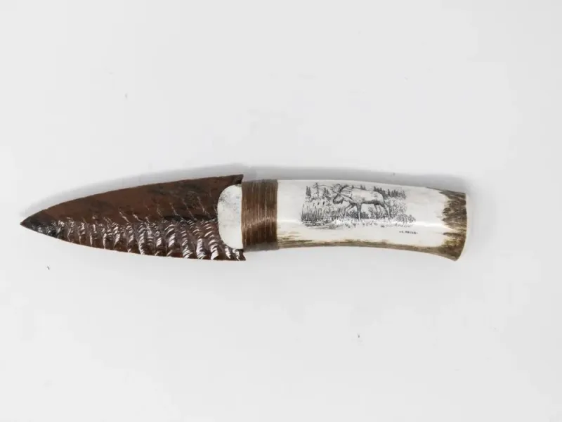 Antler w/ Small Moose Scrimshaw &amp; obsidian blade