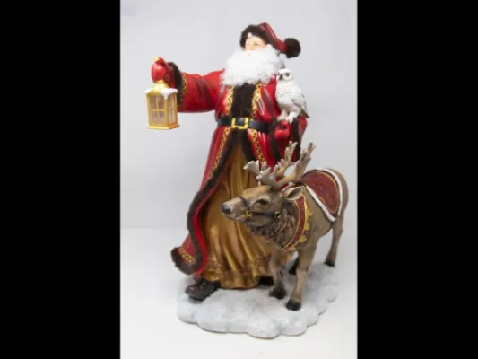 Santa 19” Red Coat w/ Deer & owl resin