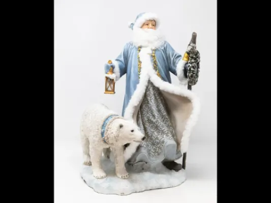 Santa 18.5” Resin blue coat w/deer, wolf, rabbit