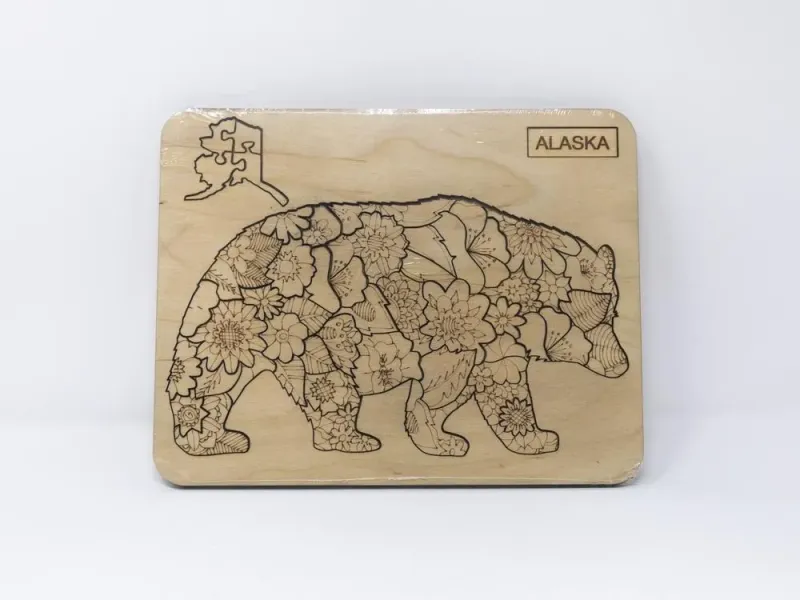 Made in AK Wooden Puzzle – Color your Own Wood Bear Flowers