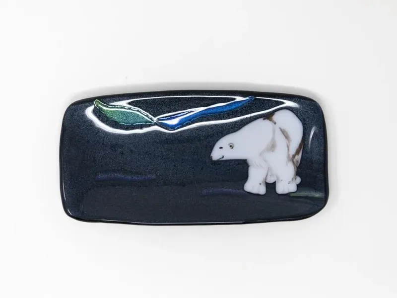 Fused Glass Tray – Polar Bear & Lights 