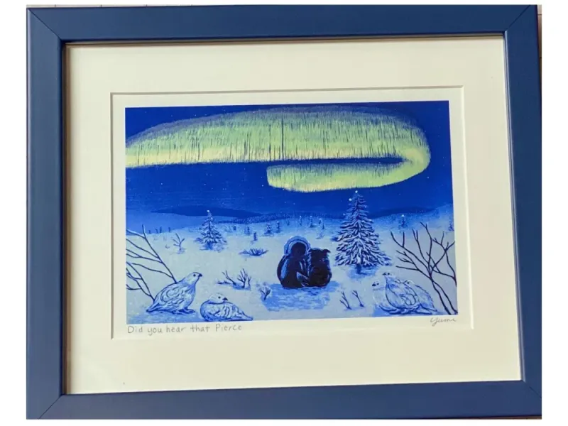 "Did you hear that Pierce?" Original Woodblock Reduction print by Yumi Kawaguchi