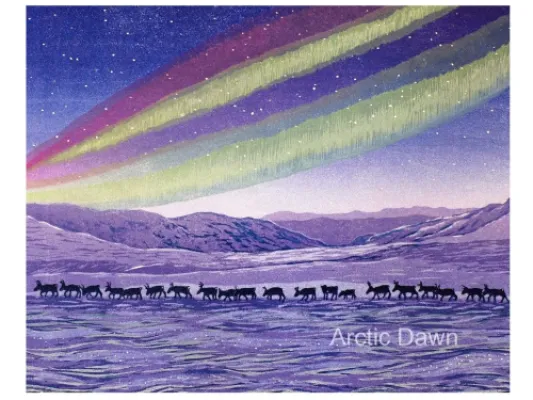 "Arctic Dawn" Original Woodblock Reduction print by Yumi Kawaguchi