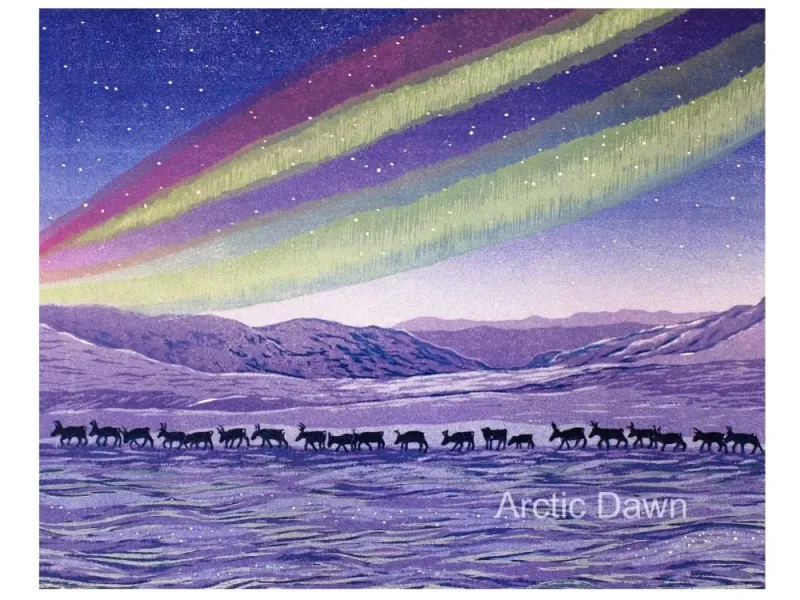 "Arctic Dawn" Original Woodblock Reduction print by Yumi Kawaguchi