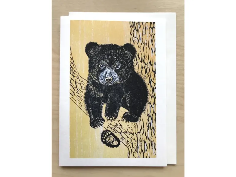 "Black Bear Cub" Original Woodblock Reduction print by Yumi Kawaguchi