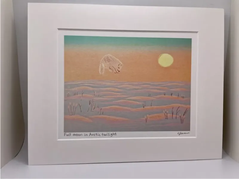 "Full Moon in Arctic Twilight" Original Woodblock Reduction print by Yumi Kawaguchi