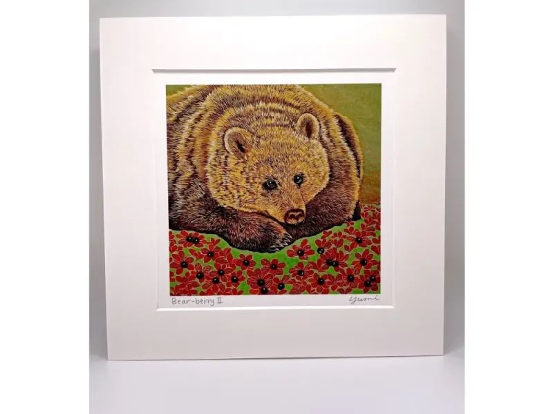 "Bear-Berry II" Original Woodblock Reduction print by Yumi Kawaguchi