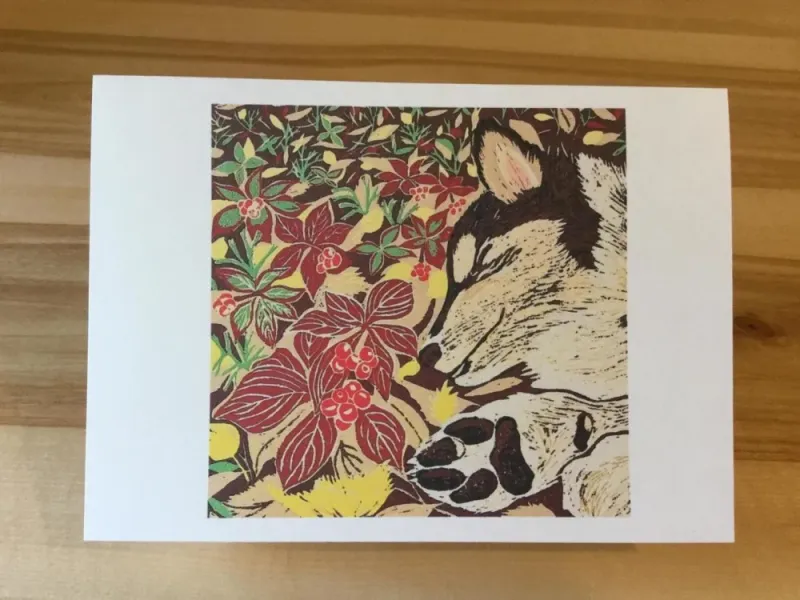 "Dog-Wood" Original Woodblock Reduction print by Yumi Kawaguchi