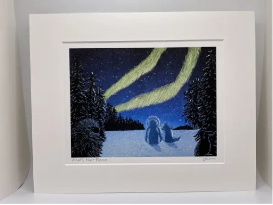 "What's that Pierce" Original Woodblock Reduction print by Yumi Kawaguchi