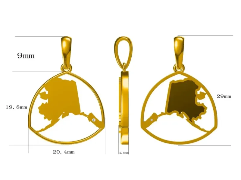 Gold Charm State of Alaska With Diamond