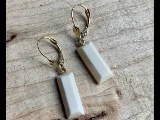 Ivory Jacks Fossilized Woolly Mammoth Faceted Rectangle Earrings