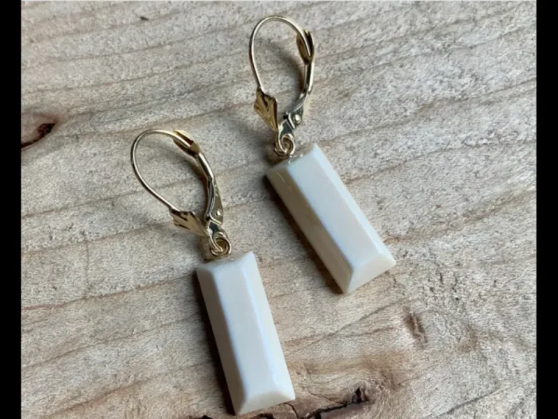 Ivory Jacks Fossilized Woolly Mammoth Faceted Rectangle Earrings