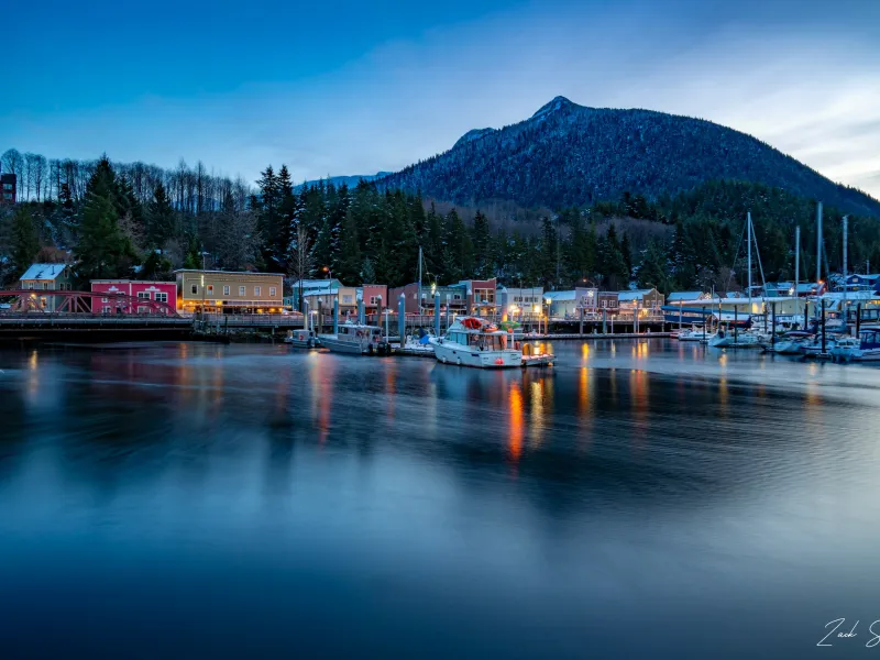 Early Morning Downtown Ketchikan - Metal Alaska Wall Art Photo Print
