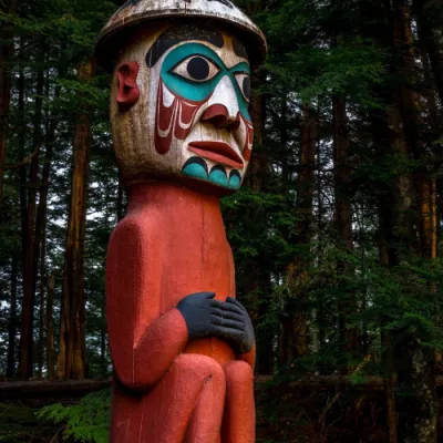 Man Wearing Bear Hat Totem -  Wall Art Photo Print
