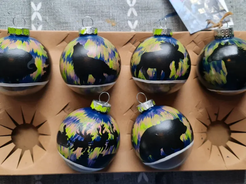 Handpainted Glass Aurora Silhouette Ornaments