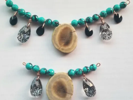 Turquoise Antler Slice Necklace w/ Swarovski Crystals