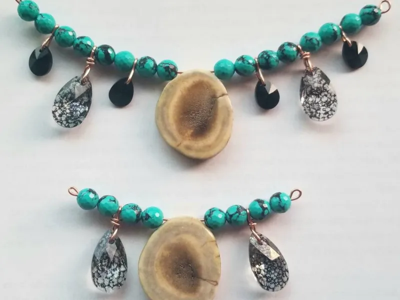 Turquoise Antler Slice Necklace w/ Swarovski Crystals