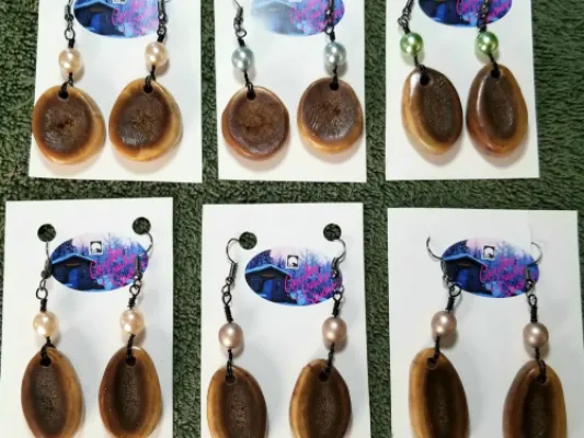 Antler Slice Earrings w/ Pearl