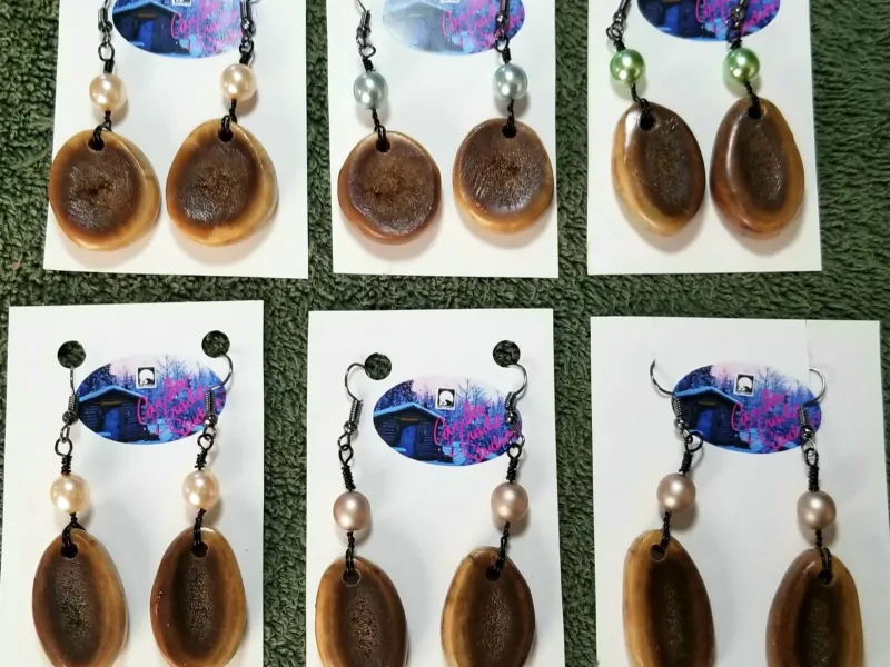 Antler Slice Earrings w/ Pearl