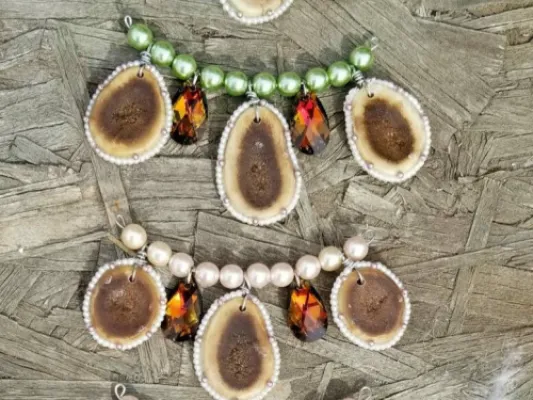 Multiple Antler Slice Necklace w/ Swarovski Crystals