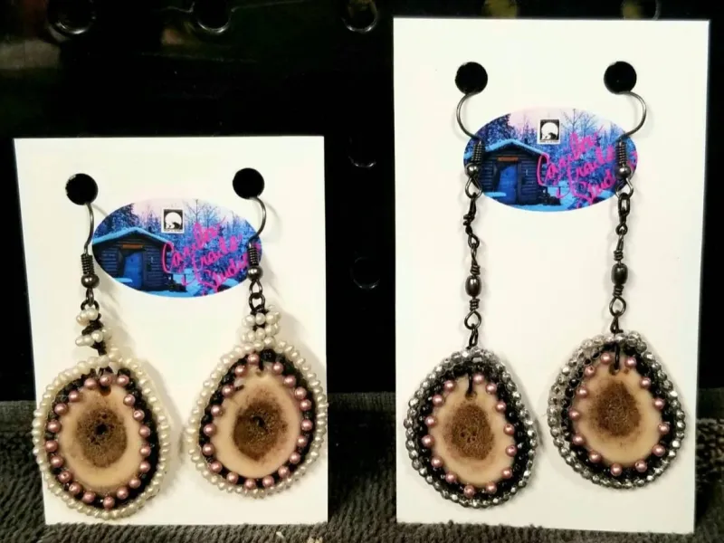 Beaded Antler Slice Earrings