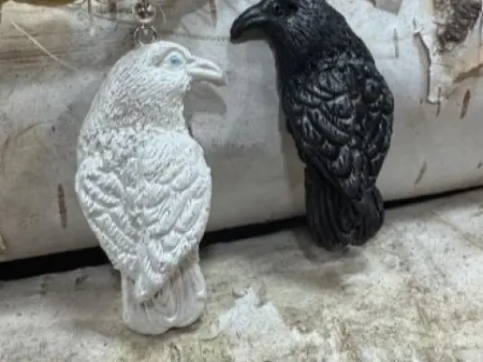 Yin and Yang Ravens Clay earrings - Raven - clay earrings Lightweight .2 oz Lost Wilderness