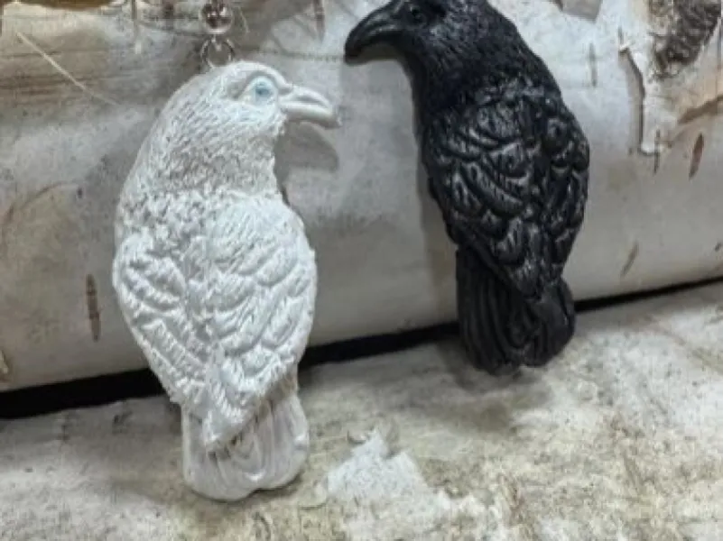 Yin and Yang Ravens Clay earrings - Raven - clay earrings Lightweight .2 oz Lost Wilderness