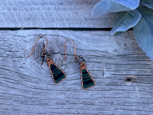 Beaded copper wire dangle earrings