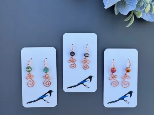 Copper wire and glass bead earrings