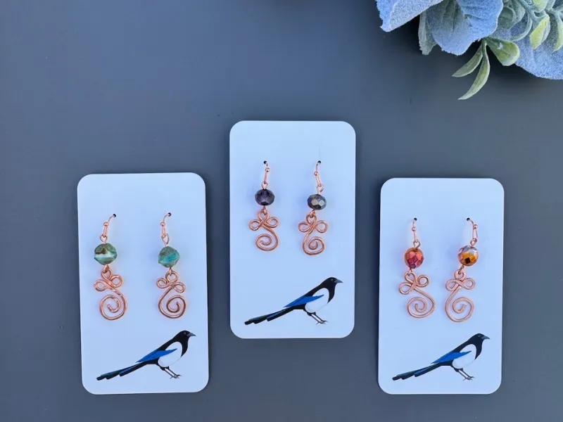 Copper wire and glass bead earrings