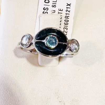 Star Of Alaska Covellite Circular Ladies Ring With Blue Topaz