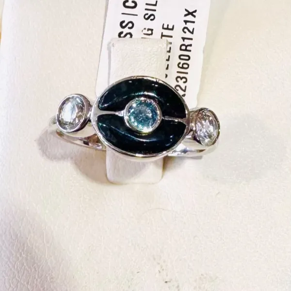 Star Of Alaska Covellite Circular Ladies Ring With Blue Topaz