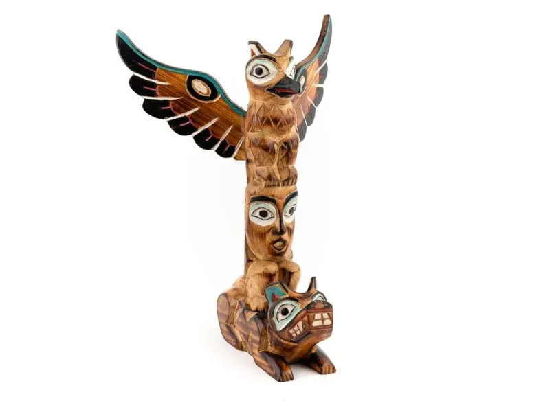 Alaska Black Diamond Wolf & Raven Totem Pole
