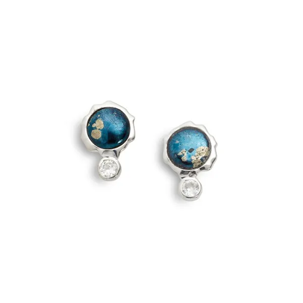 Star of Alaska Circular Covellite Post Earrings With Diamond