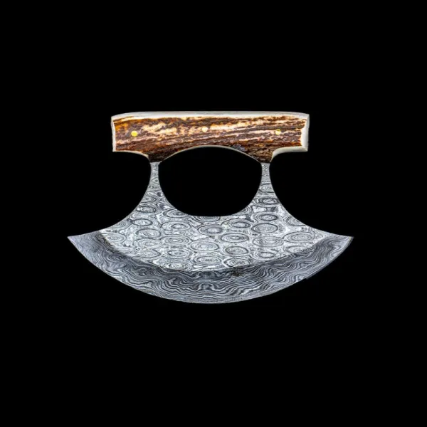 Moose Antler Ulu With Damascus Steel Blade