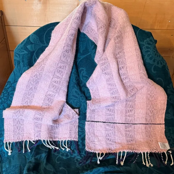 hand-woven scarves on floor loom