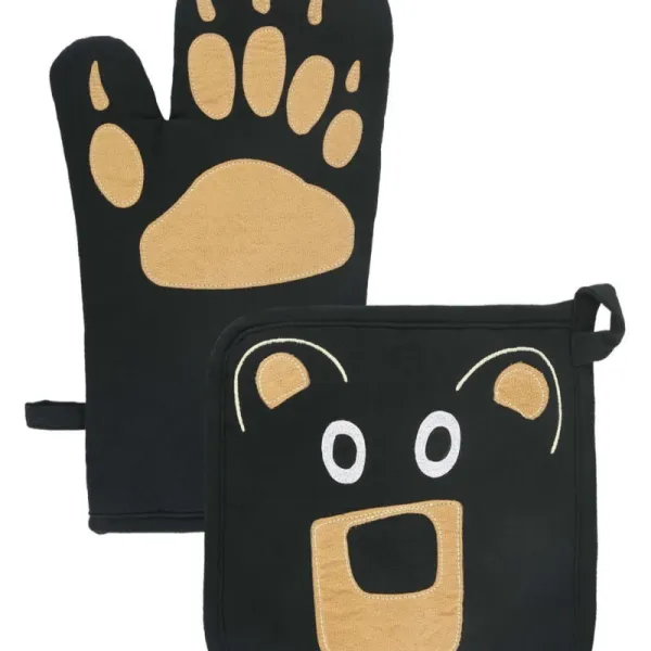 Black Bear Pot Holder/Hot pad and Oven Mitt Combo Pack