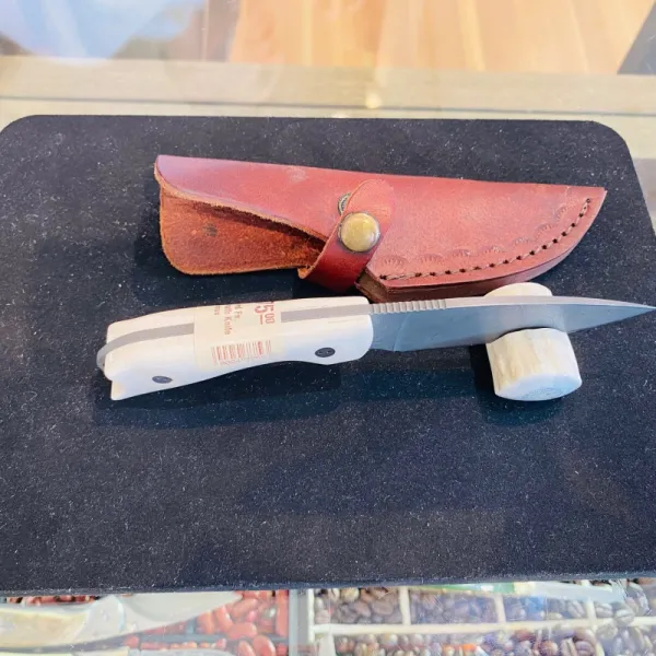 Mammoth Ivory Damascus Steel Blade Knife with Sheath