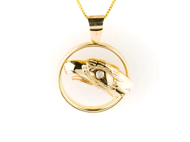 Hand Crafted Circle Eagle Pendant With Diamond