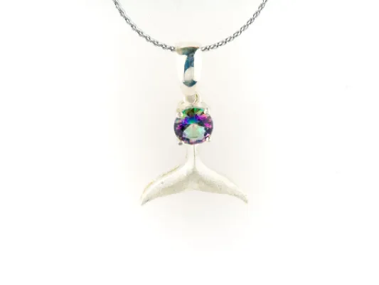 Hand Crafted Whale Tail Pendant With Northern Light's Stone